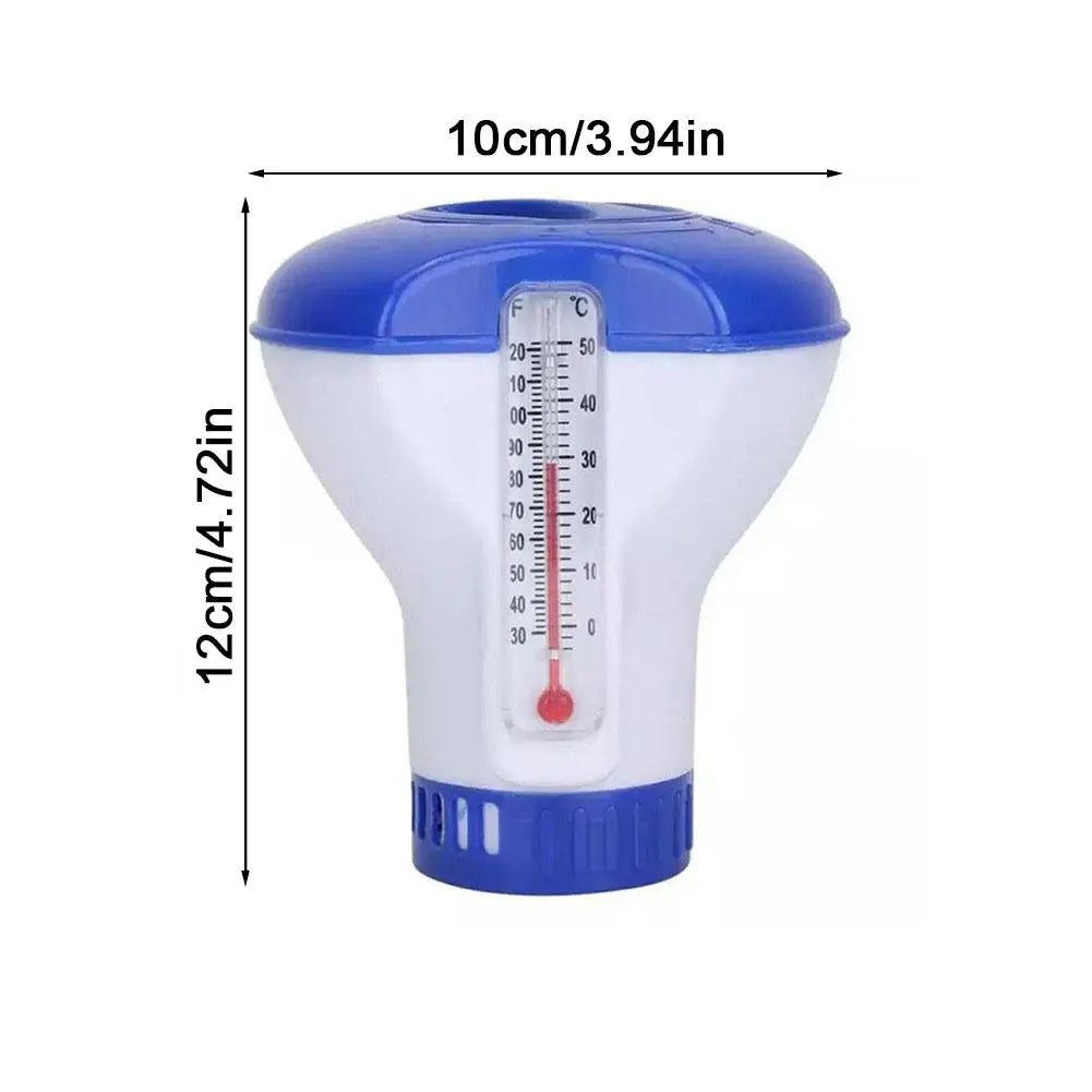 Floating Pool Chlorine Dispenser — Adjustable Flow with Built-in Thermometer