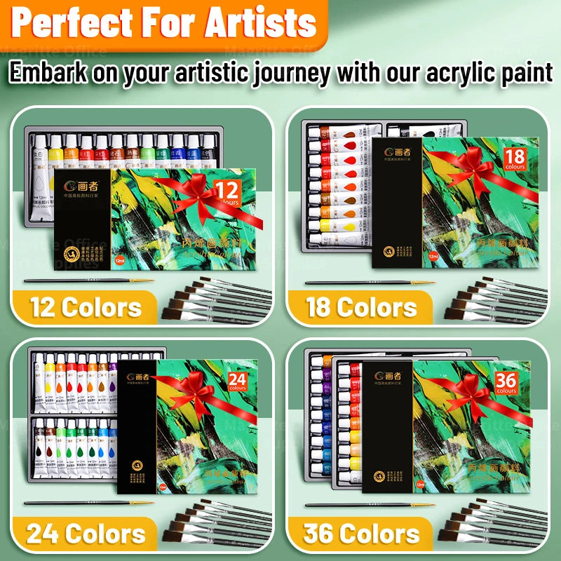 Professional Acrylic Paint Set — Multi-Surface Art Kit with Brushes