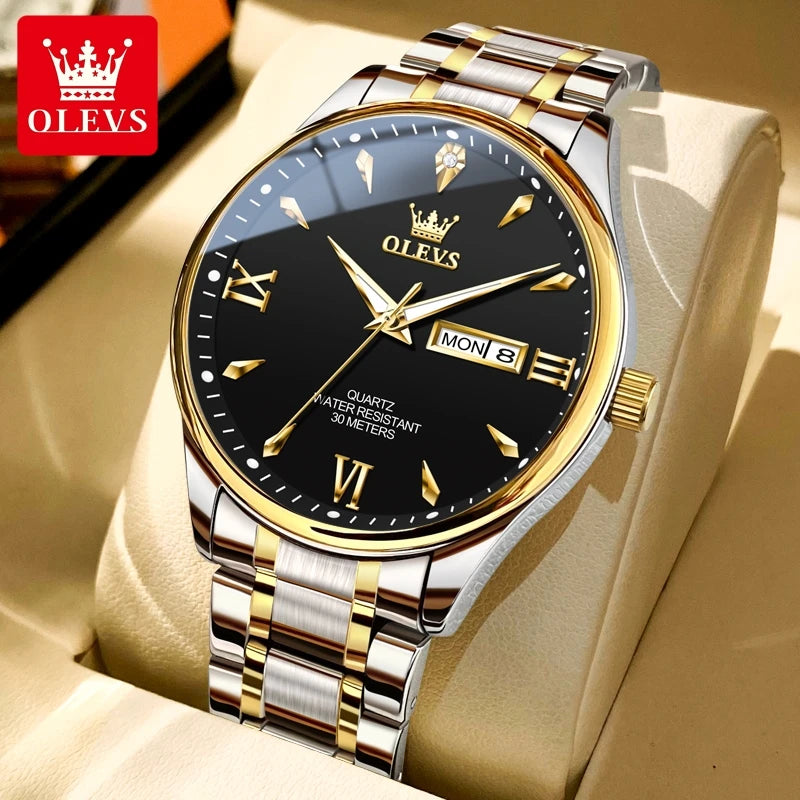 OLEVS 9806 Luxury Couple Watch Set — Waterproof Quartz Timepiece with Luminous Display