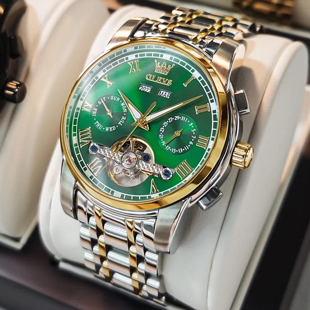 OLEVS 6607 Automatic Mechanical Watch — Business Skeleton Design with Stainless Steel Strap