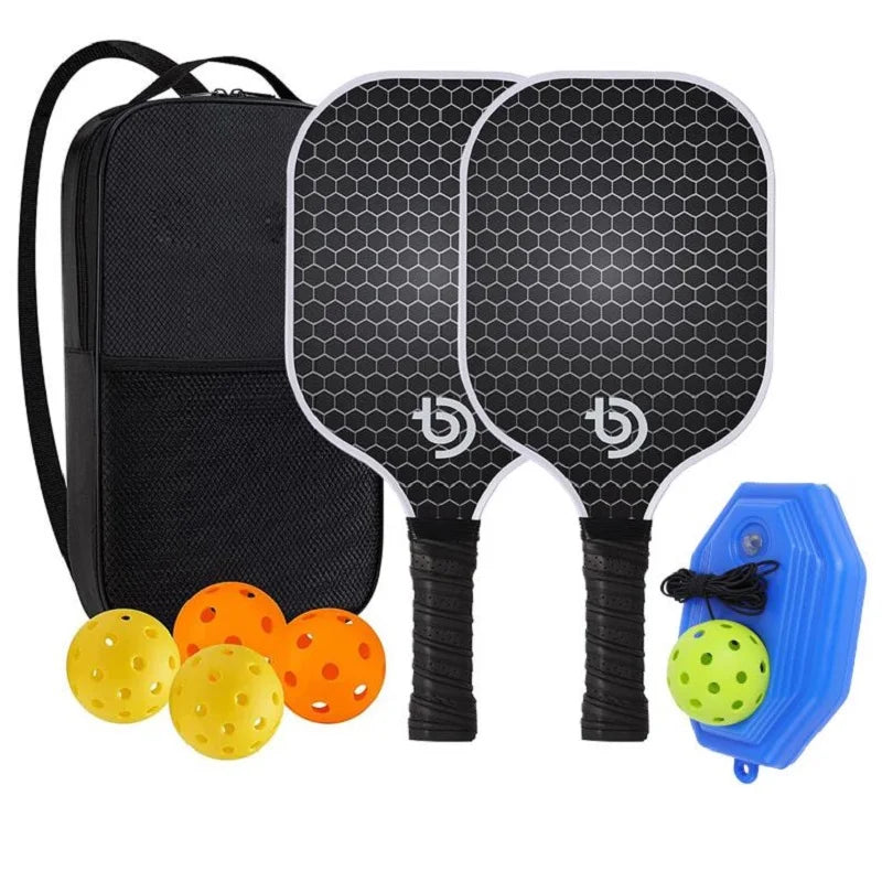 Fiberglass Pickleball Paddle Set — Non-Slip Grip with Balls and Carry Bag