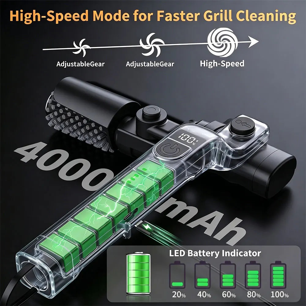 Electric BBQ Grill Brush — 3-Speed Adjustable Cleaner for Griddles