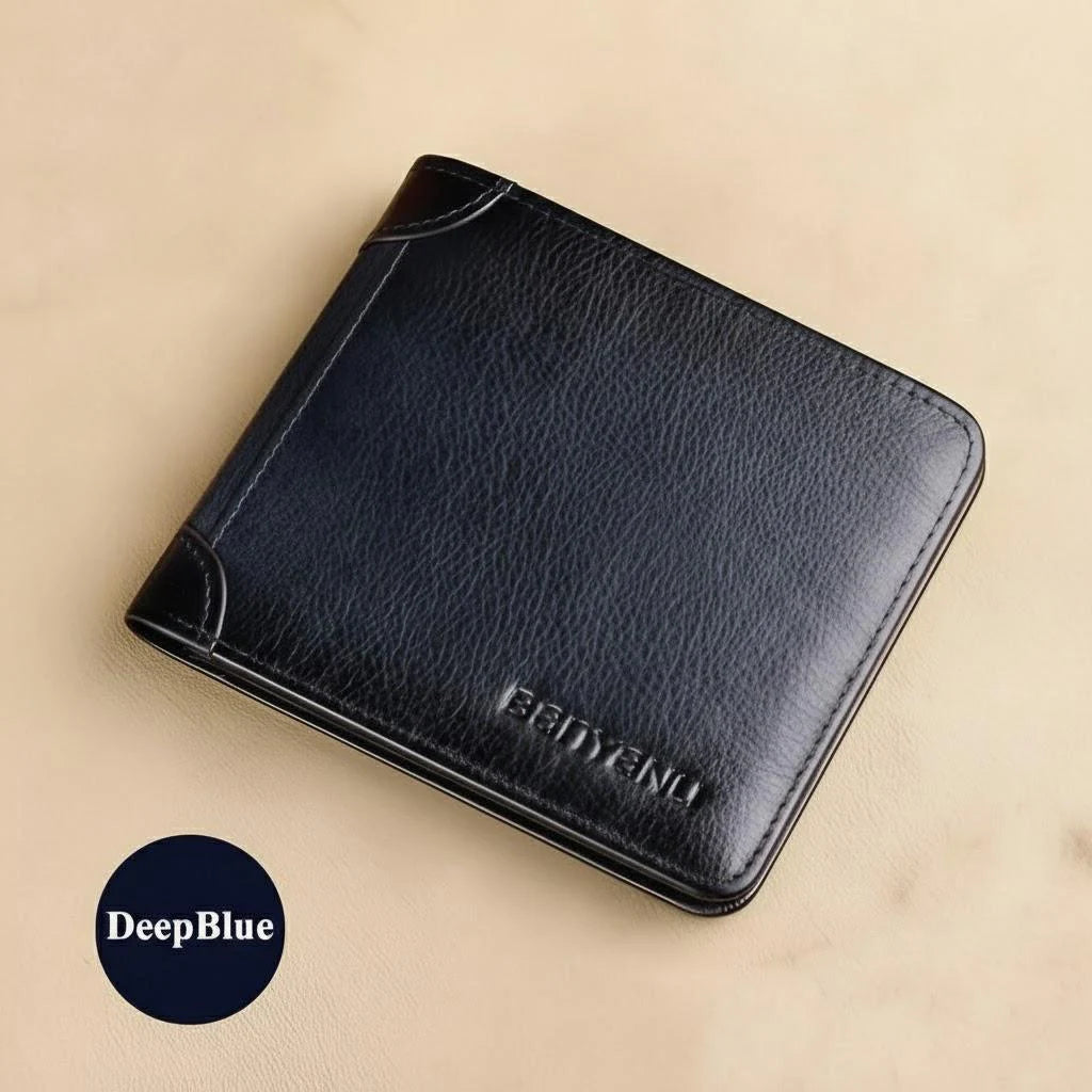 Genuine Leather Bifold Wallet — RFID Blocking Slim Card Holder