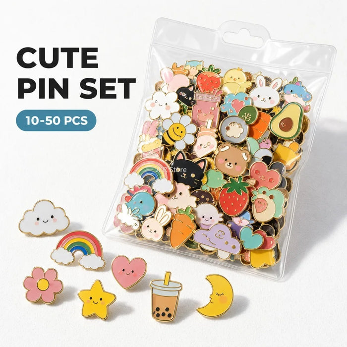Cute Cartoon Enamel Pins — Decorative Metal Badge Set for Bags and Clothing