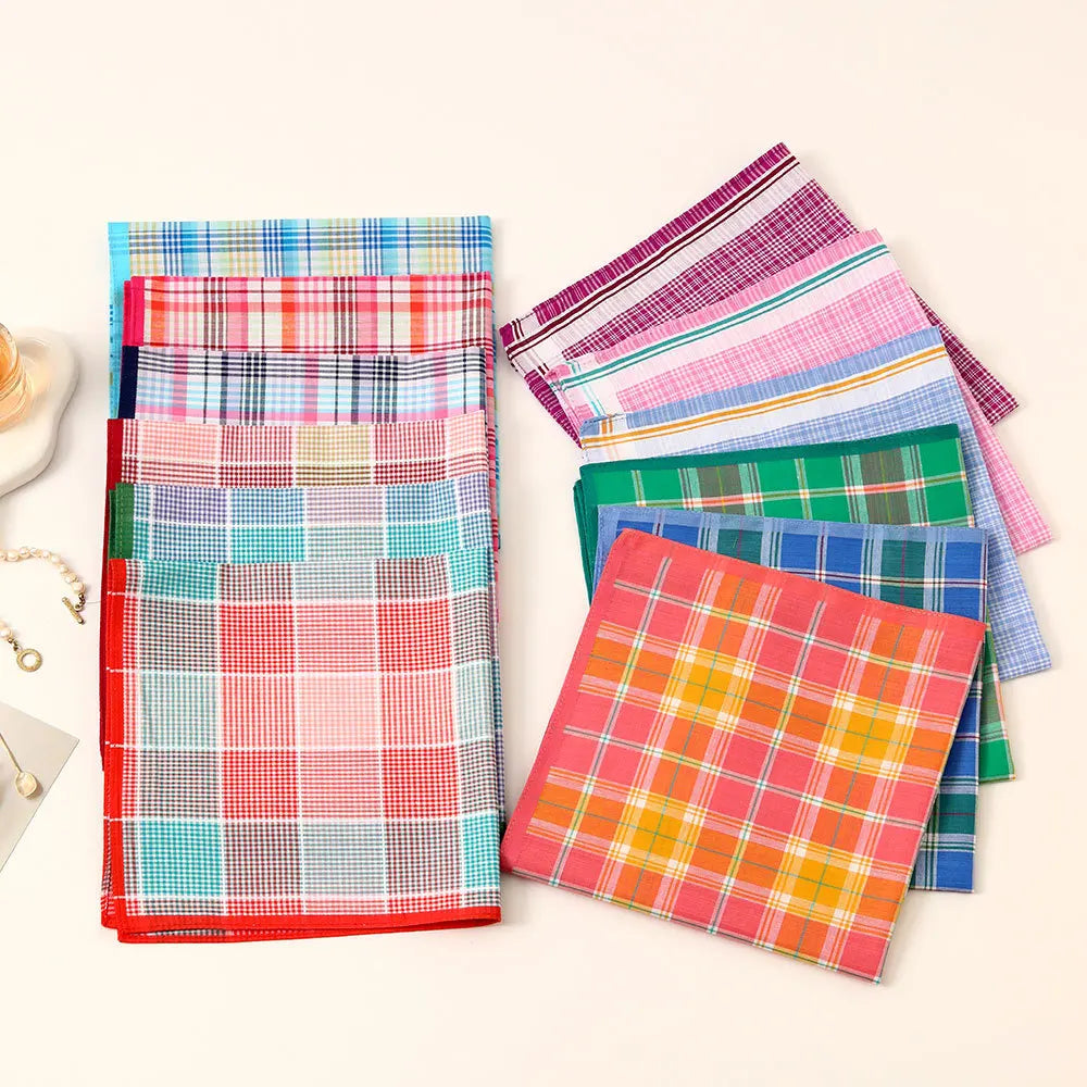 Women's Pure Cotton Plaid Handkerchiefs — Soft 3-Piece Set