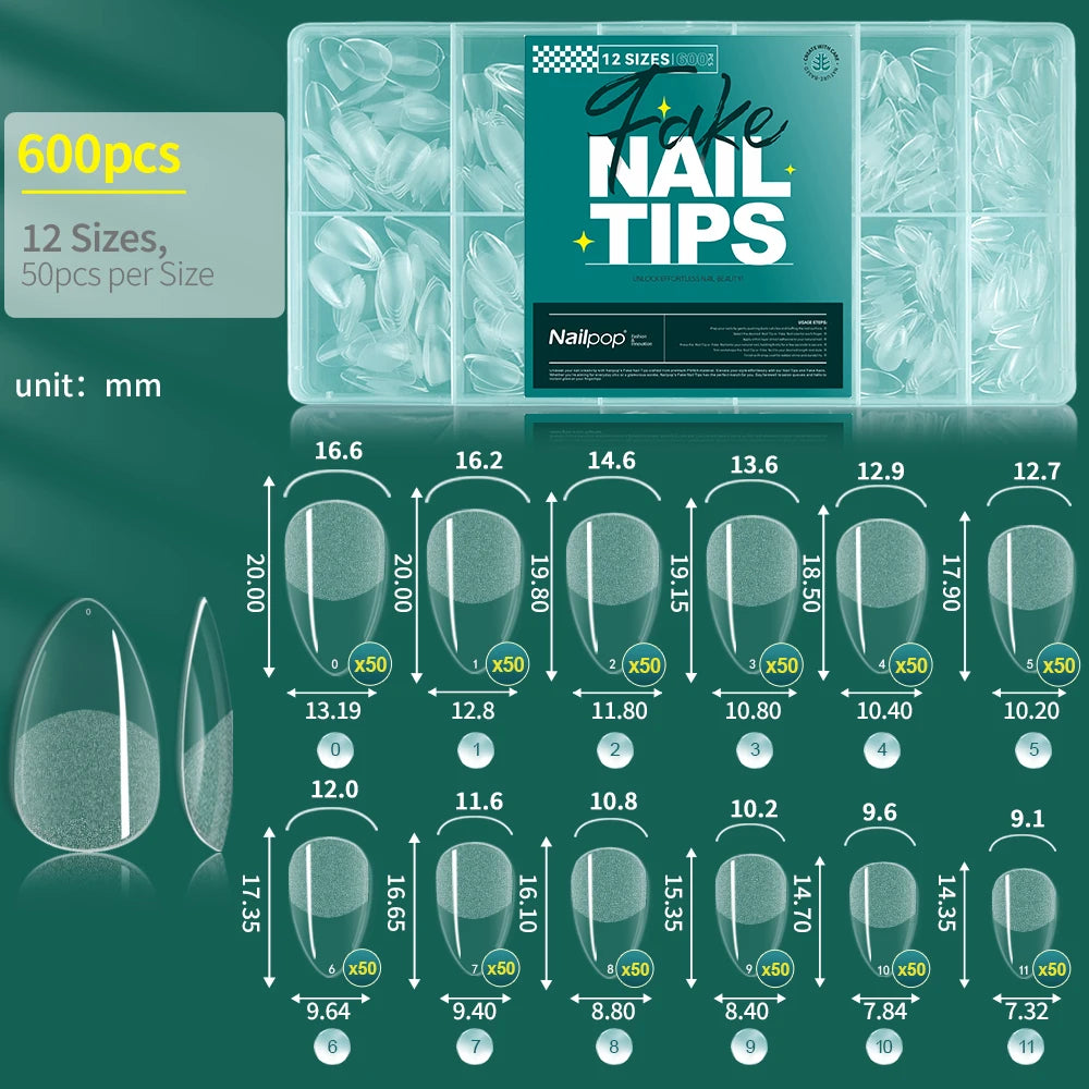 Nailpop Clear Acrylic False Nail Tips — Professional Full Cover Extensions