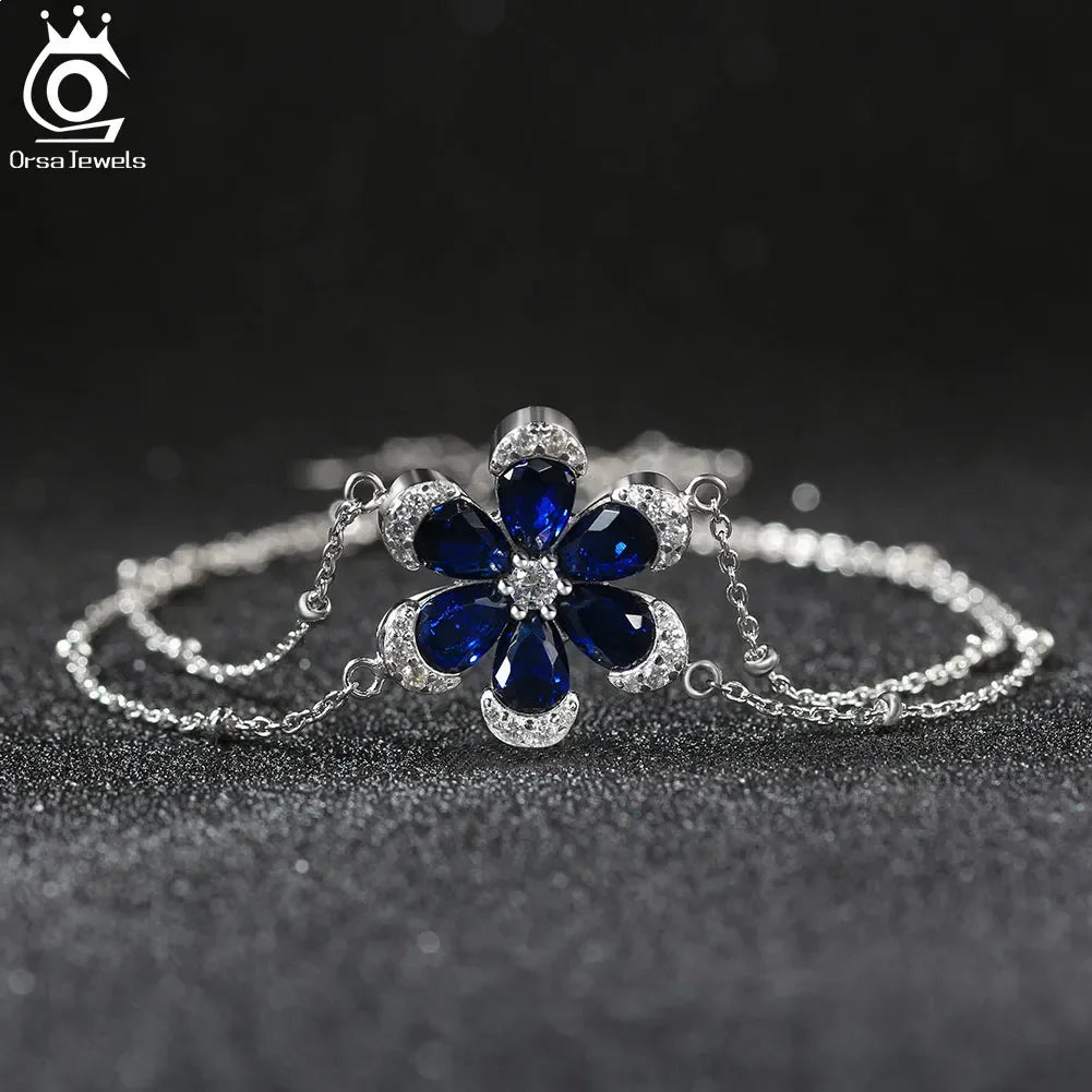 ORSA JEWELS Blue Sapphire Flower Jewelry Set — 925 Sterling Silver & Cubic Zirconia