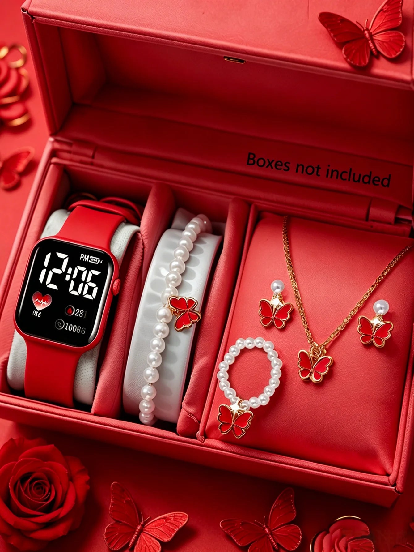 Digital Watch and Butterfly Accessory Set — Fashionable Gift Set