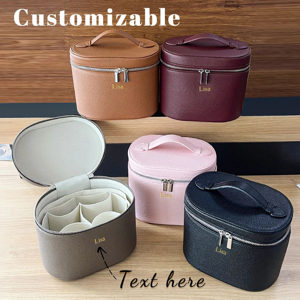Personalized PU Leather Cosmetic Bag — Large Capacity Travel Makeup Organizer