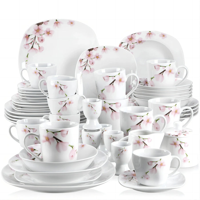 MALACASA Porcelain Dinnerware Set — Elegant Plant Pattern Ceramic Collection