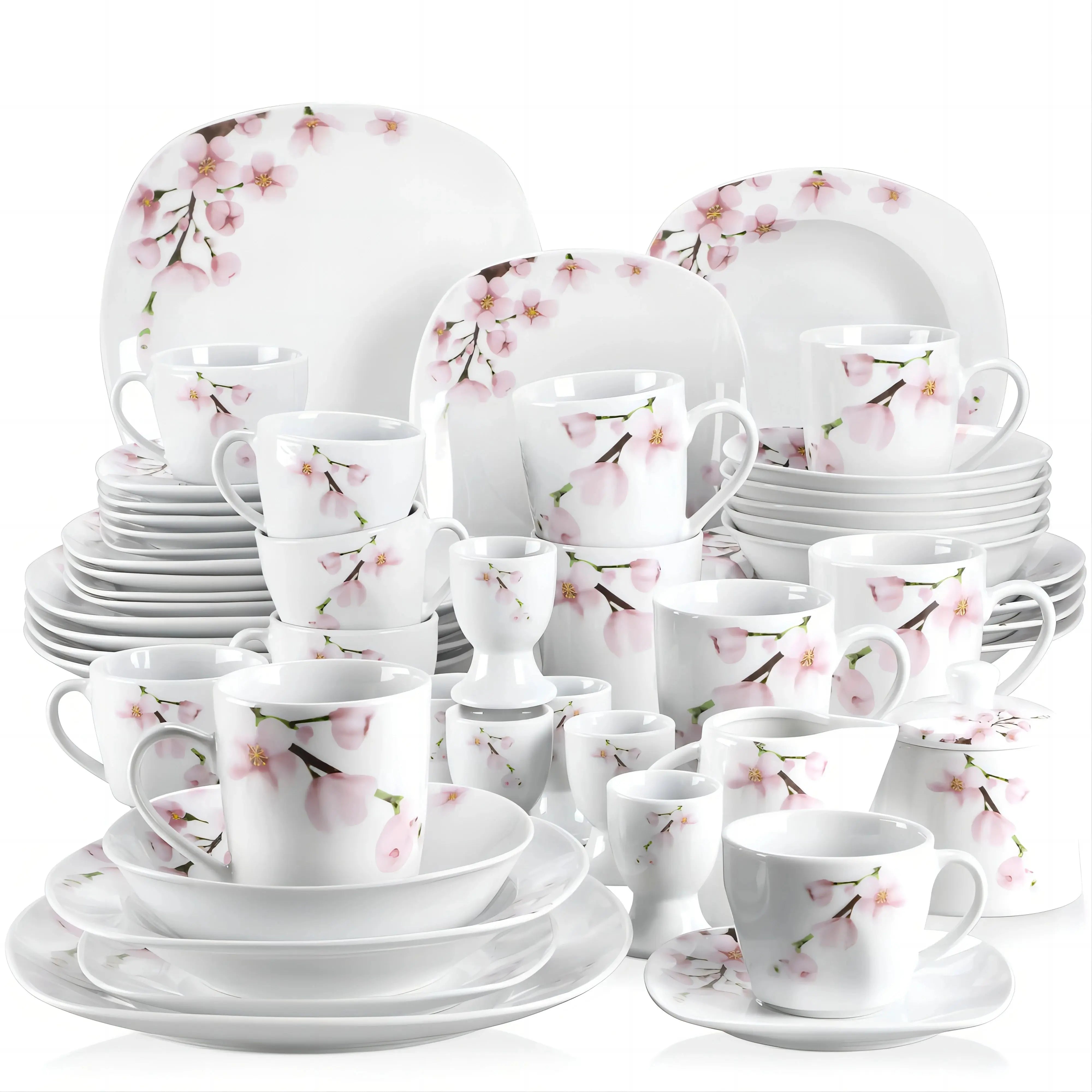 MALACASA Porcelain Dinnerware Set — Elegant Plant Pattern Ceramic Collection