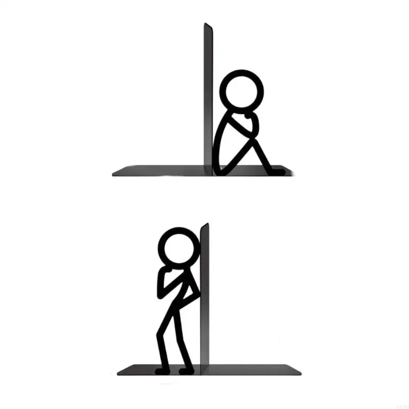 Decorative Metal Bookend Set — Character Design Iron Supports for Desk Organization