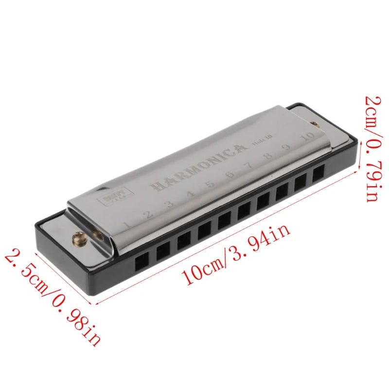 10 Hole Diatonic Harmonica — Beginner Musical Instrument with Case