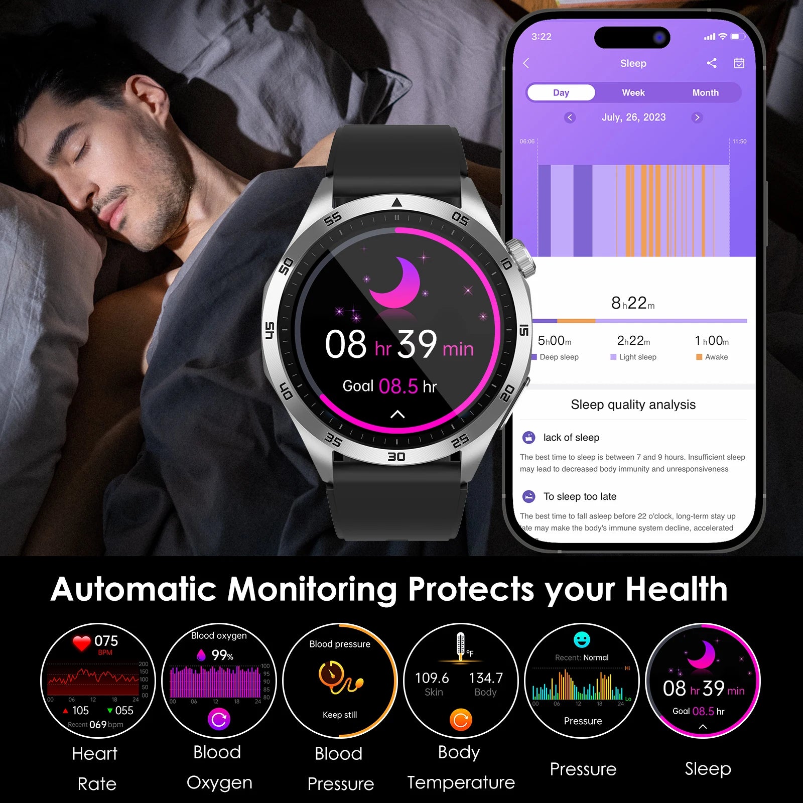 Marsyu Health Smart Watch — ECG & Blood Oxygen Monitoring, Bluetooth Call