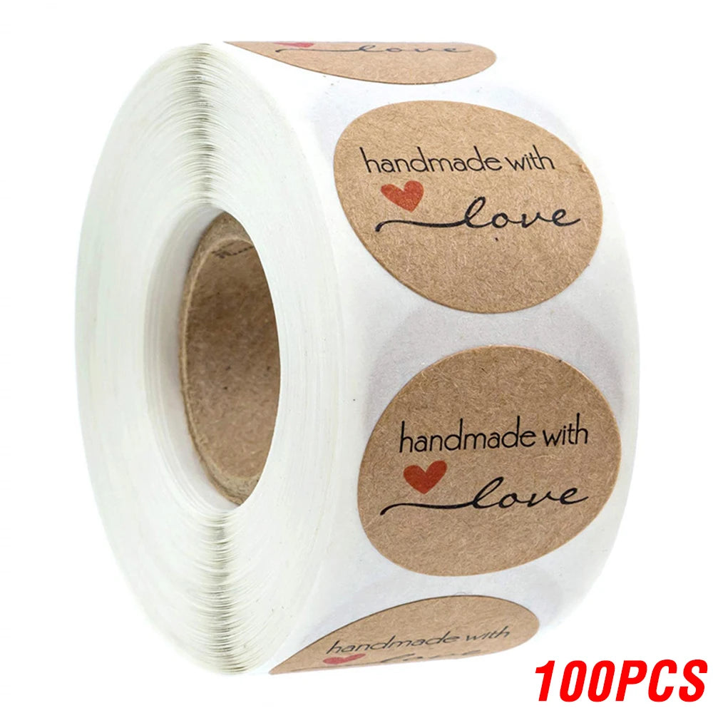 Vintage Kraft Paper Stickers — Handmade With Love Adhesive Labels