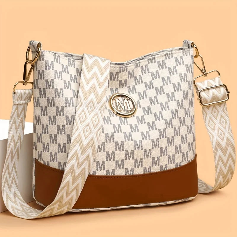 Elegant Women's Crossbody Bag — Multi-Pocket Shoulder Bag with M Badge
