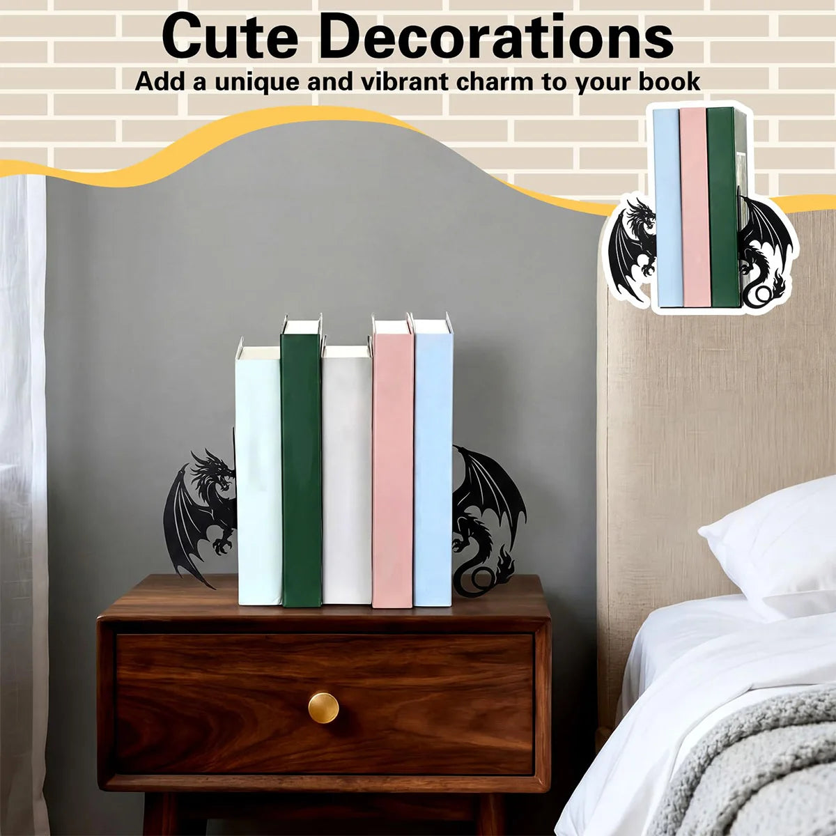 Dragon Wrought Iron Bookend — Decorative Metal Support for Bookshelves