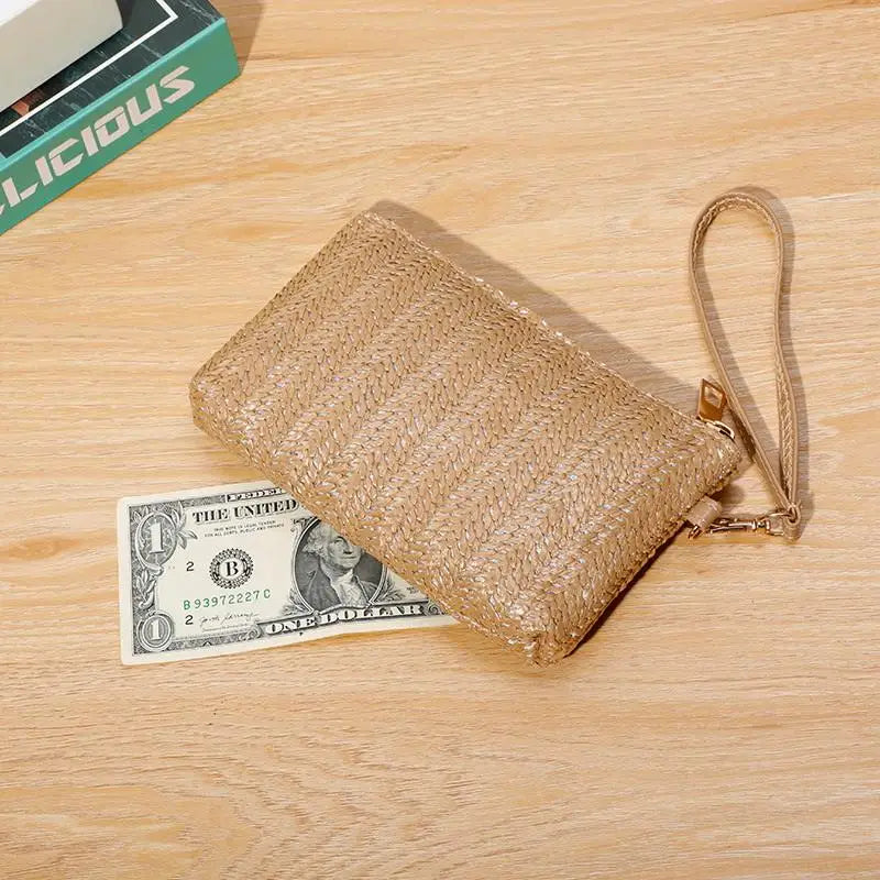 Woven Straw Wristlet Clutch — Stylish Beach Wallet & Phone Pouch