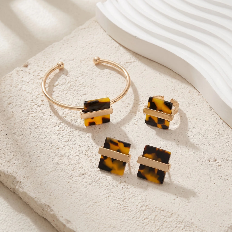 Obega Tortoise Shell Jewelry Set — Geometric Earrings, Ring & Bangle