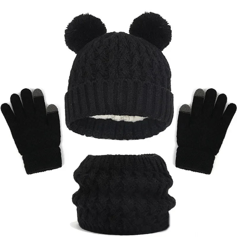 Kids Knitted Winter Accessory Set — Warm Hat, Scarf, and Gloves 3-Piece Kit