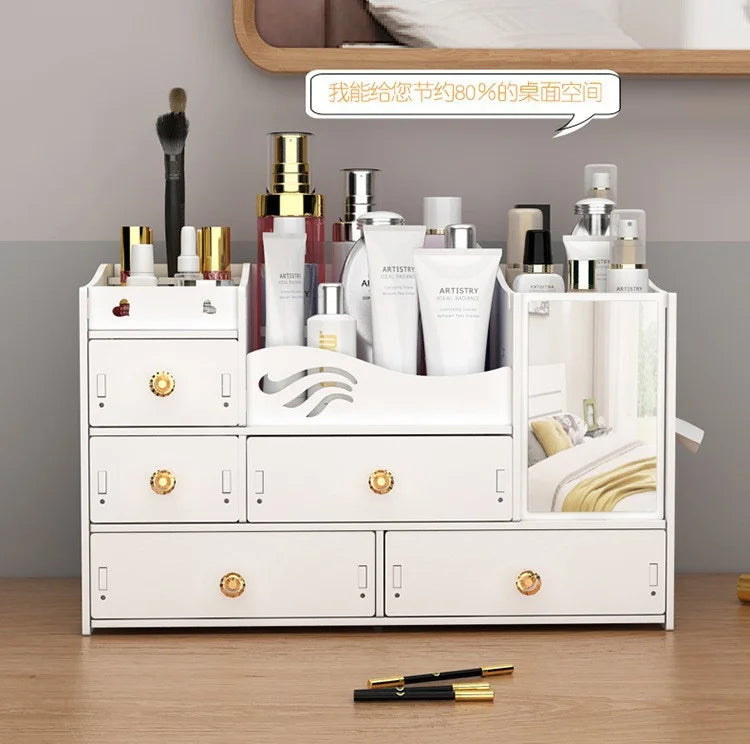 Desktop Makeup Organizer — Multi-Drawer Cosmetic Storage with Mirror
