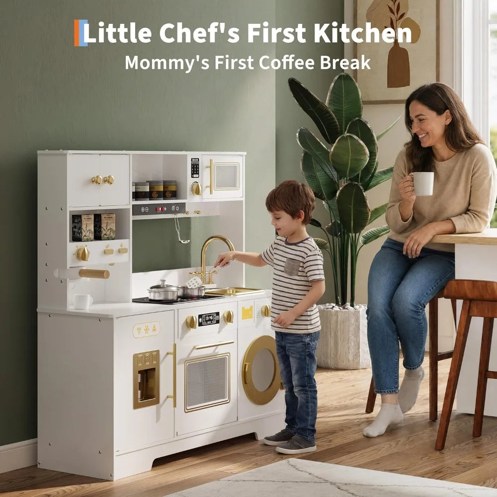 Wooden Play Kitchen Set — Complete Cooking Station with Accessories