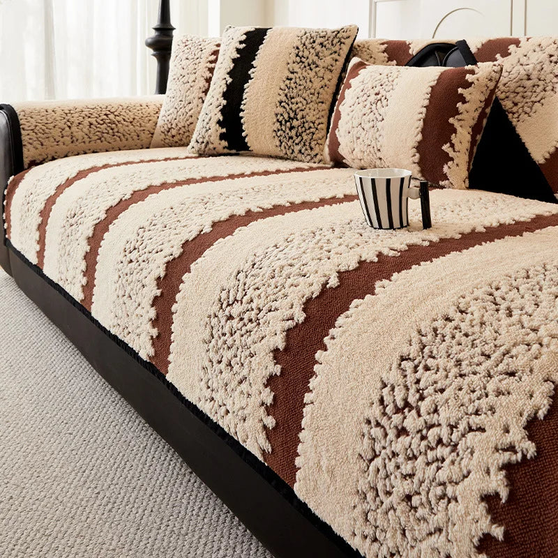 Plush Lamb Wool Sofa Cover — Anti-Slip Cushion Slipcover for Fall and Winter