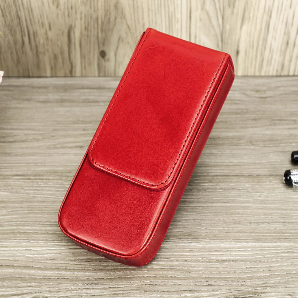 CONTACTS FAMILY Genuine Leather Pen Case — Luxury 3-Slot Pencil Pouch
