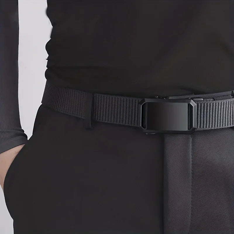 Men's Canvas Tactical Belt — Automatic Buckle for Workwear & Outdoor Use
