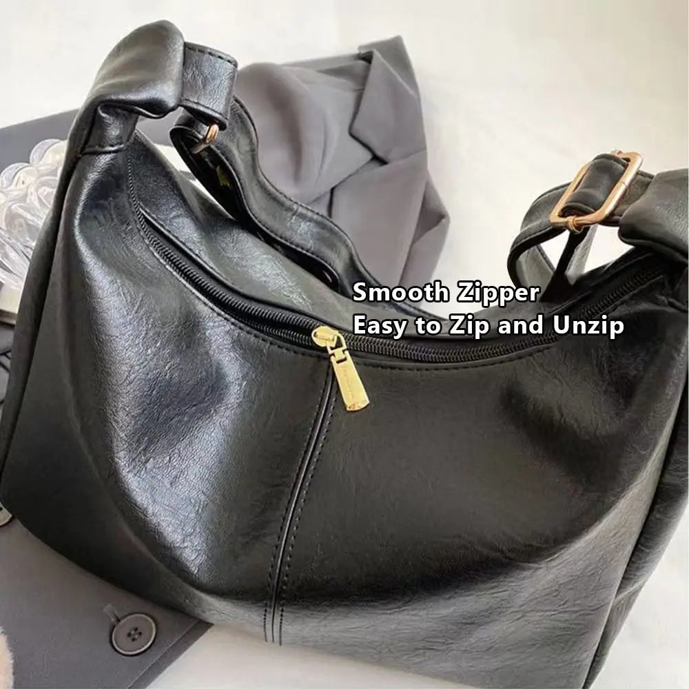 Trendy Slouchy Shoulder Bag — Large Capacity PU Leather Hobo Tote