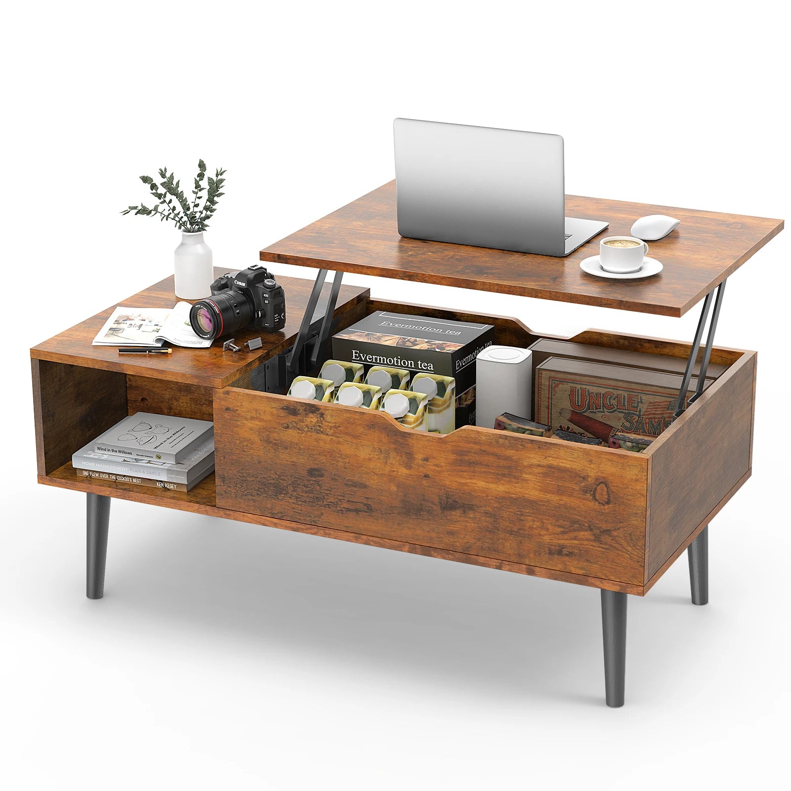 JHK Lift Top Coffee Table — Adjustable Height Desk & Storage Unit