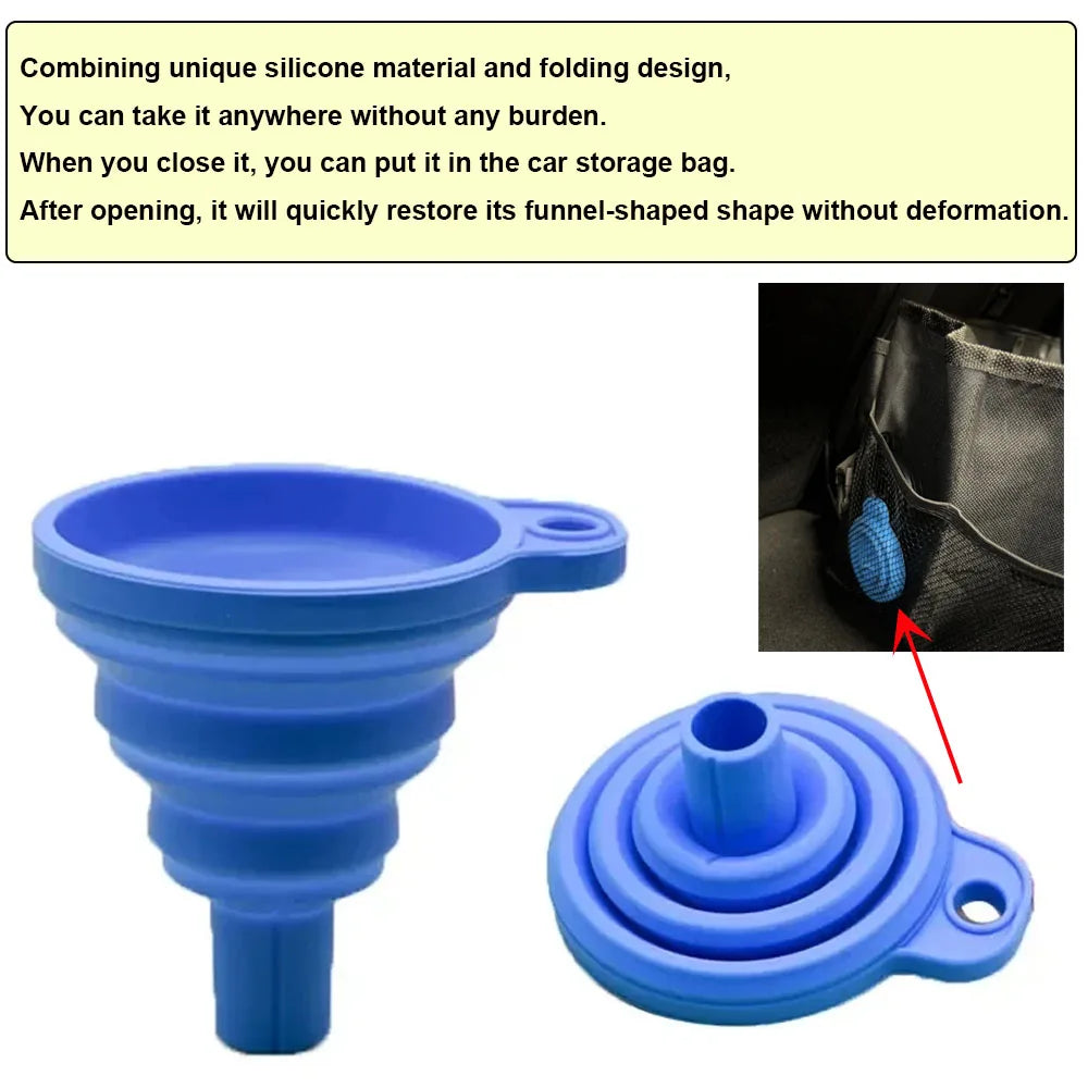 Collapsible Silicone Engine Funnel — Portable Liquid Pouring Tool for Cars