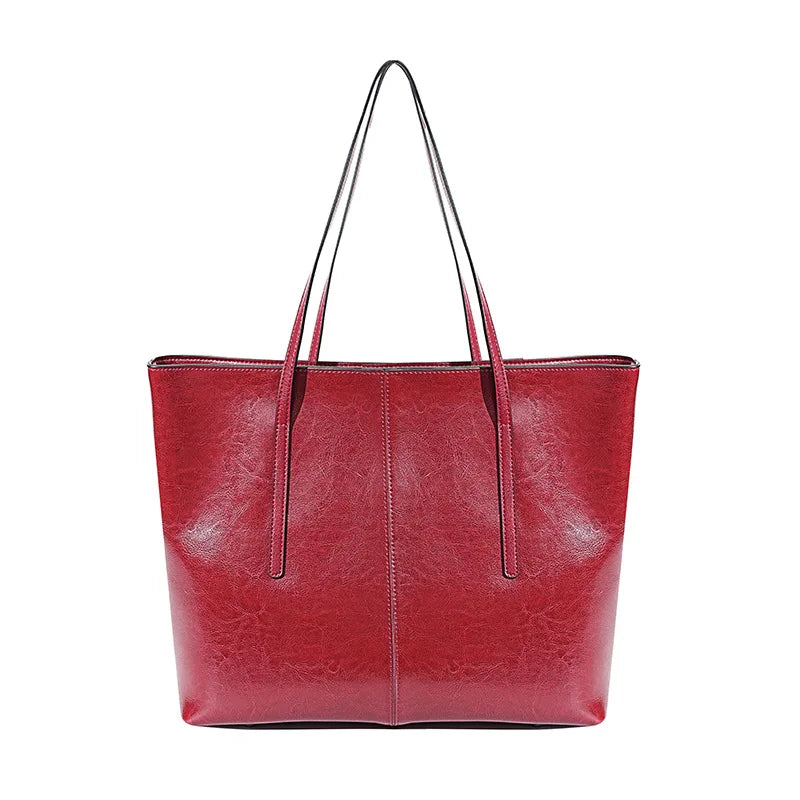 ZENCY Genuine Leather Tote Bag — Large Capacity Shoulder Bag for Work & Travel