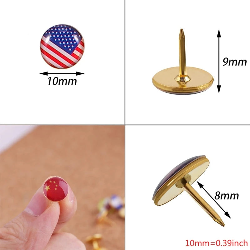 Multifunctional National Flag Push Pins — Decorative Map & Bulletin Board Tacks