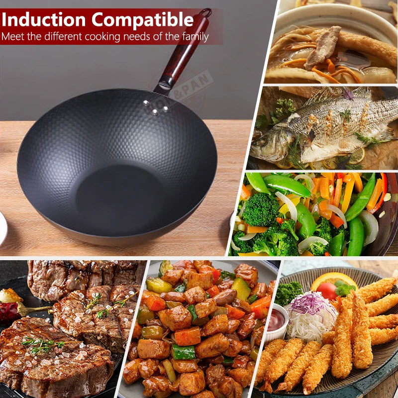 Cast Iron Wok Pan — 32cm Uncoated Japanese Style Cookware