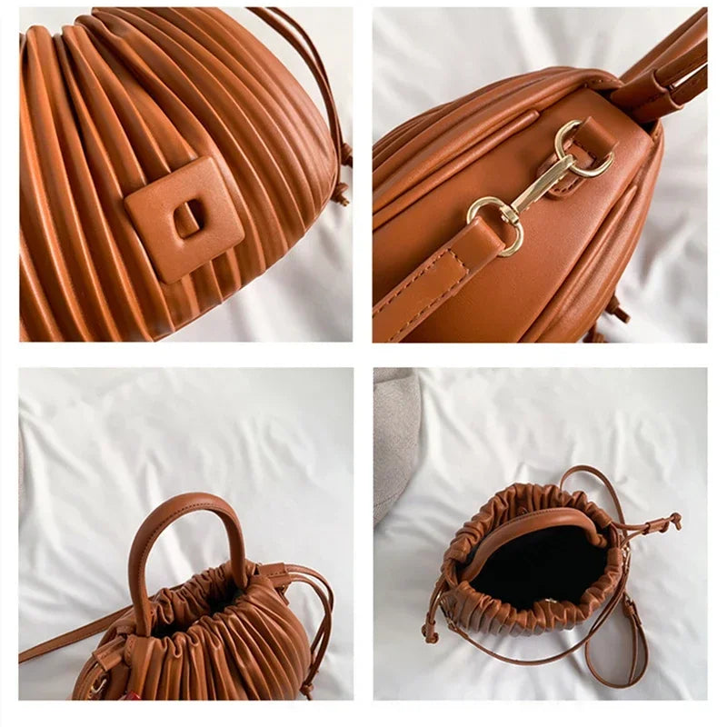weixier Vintage Crossbody Bag — Ruched PU Leather Shoulder Handbag