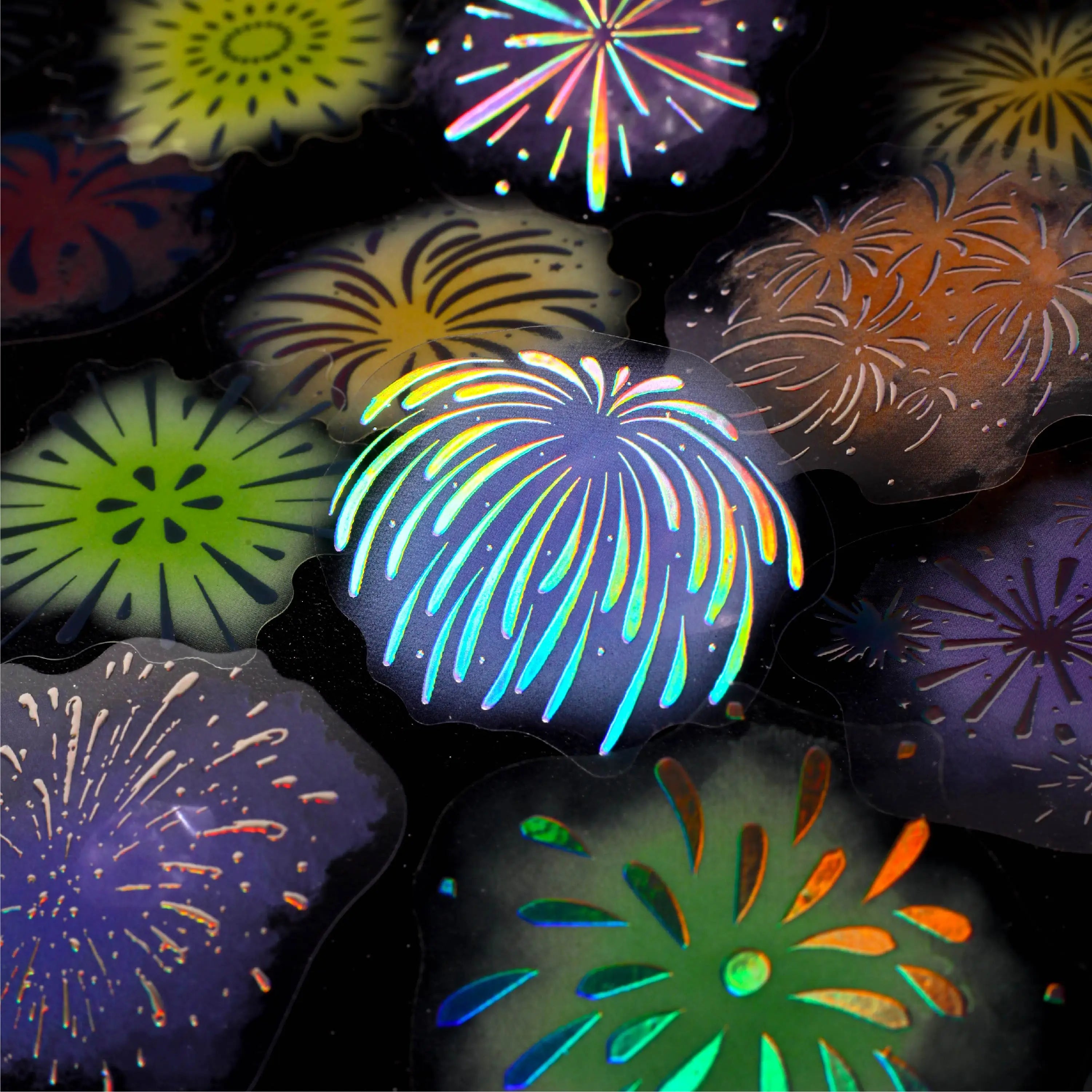 Firework Theme PET Stickers — Decorative Decals for Scrapbooking & Journals