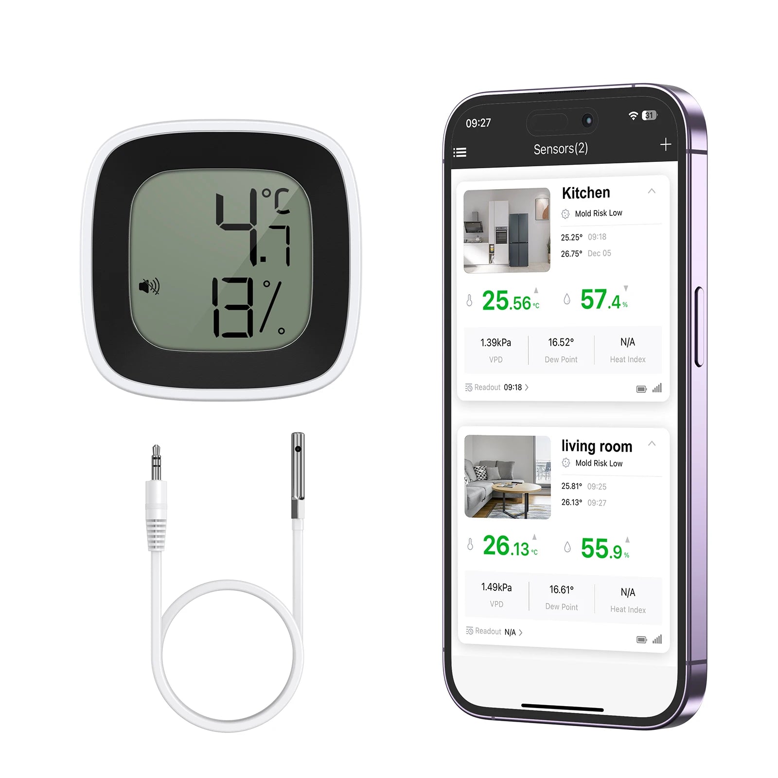 ORIA Bluetooth Freezer Thermometer — Smart Digital Hygrometer with Probe