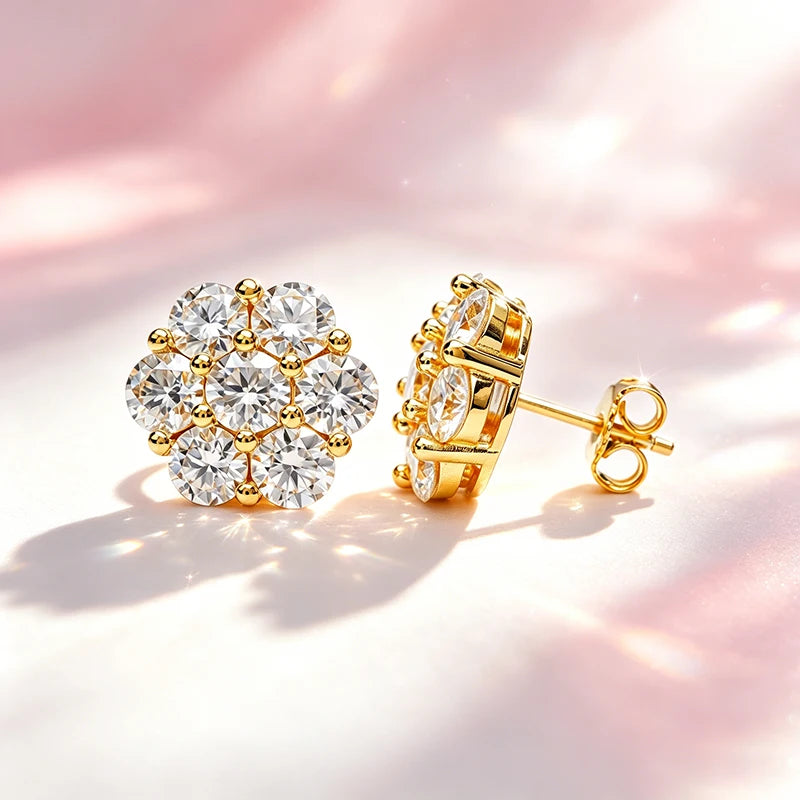 AITERNITY Flower Moissanite Stud Earrings — D Color VVS1 Sterling Silver Jewelry