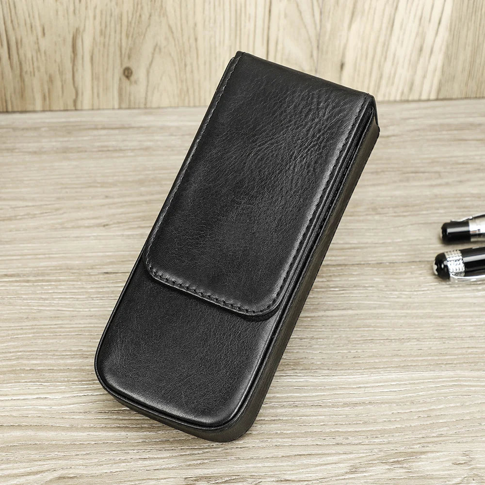 CONTACTS FAMILY Genuine Leather Pen Case — Luxury 3-Slot Pencil Pouch