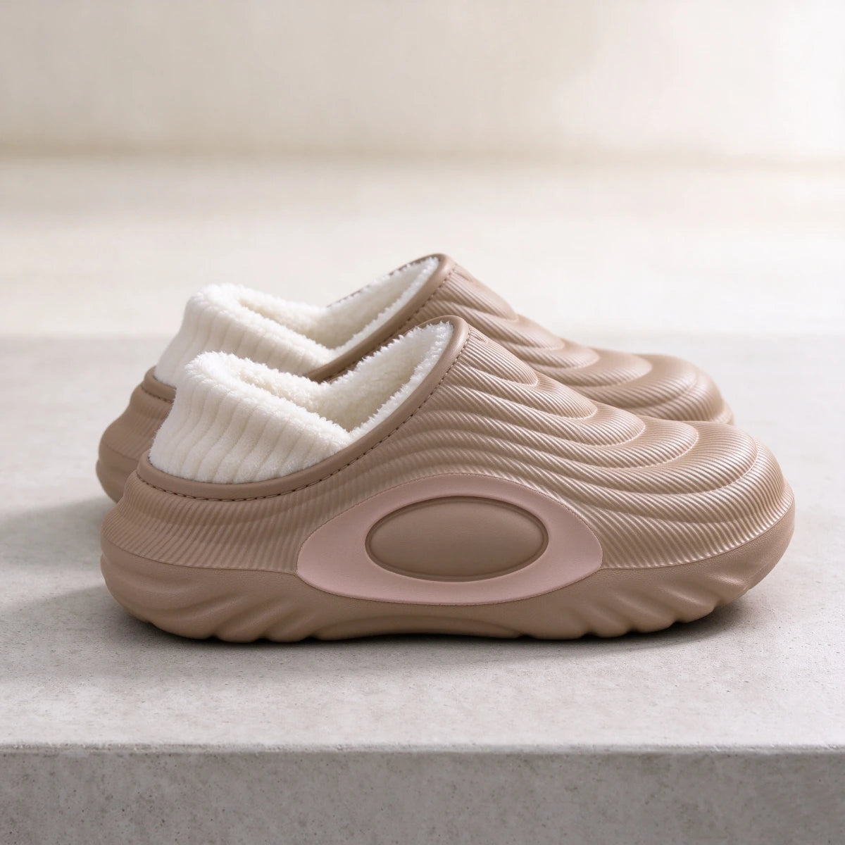 Wave Textured Thermal Men's Slippers — Cozy Plush Lined Indoor Outdoor Shoes