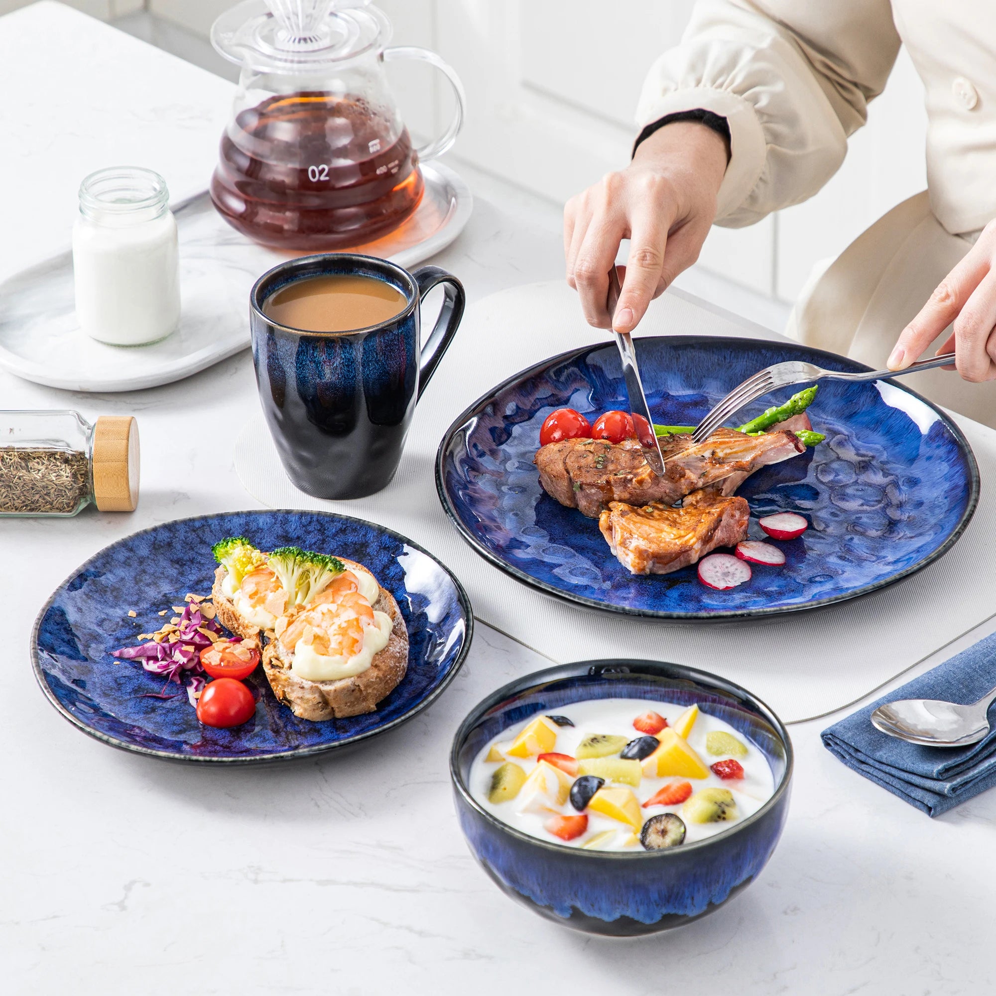 MALACASA Starry Blue Dinnerware Set — Elegant Ceramic Tableware Collection
