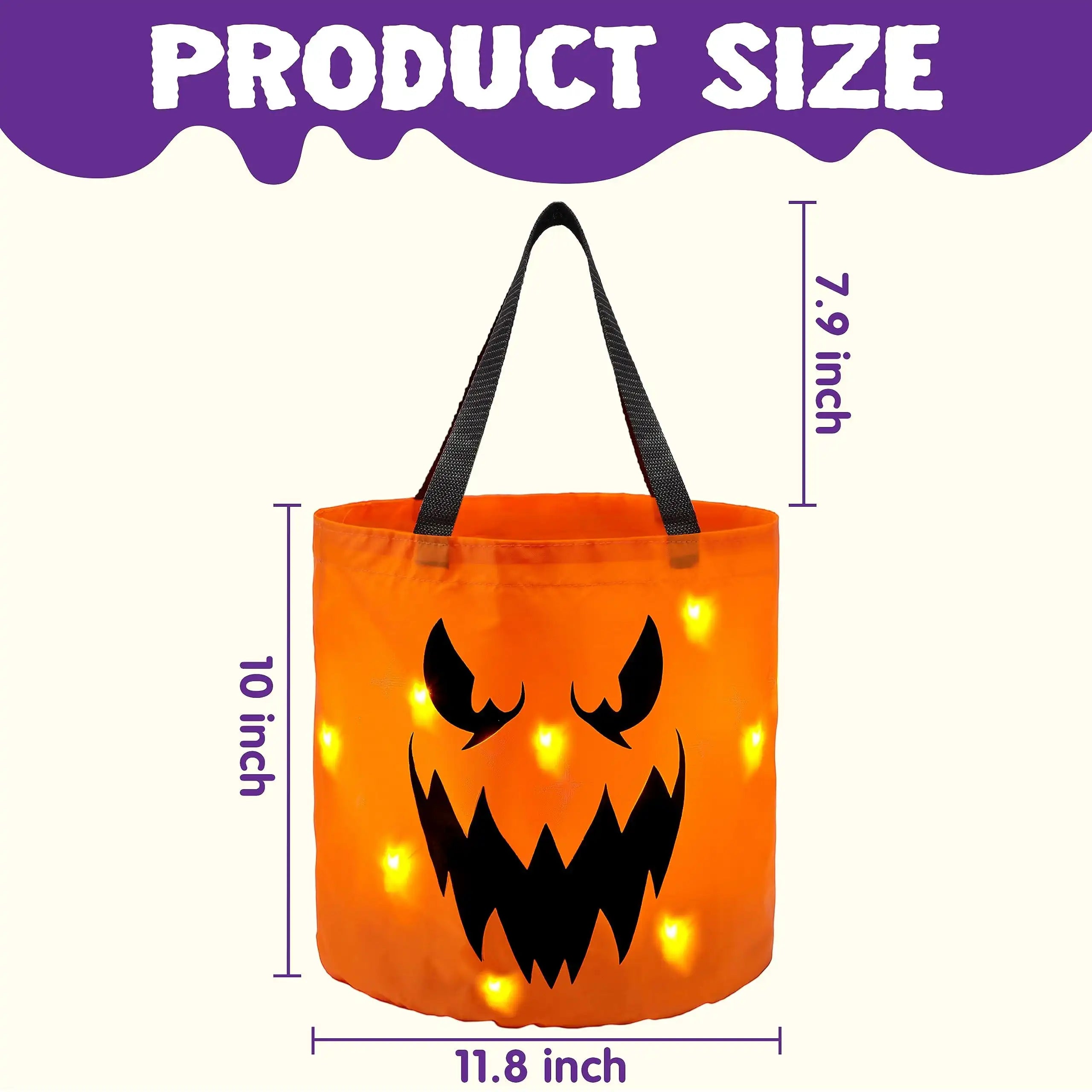 Joyfy LED Pumpkin Candy Buckets — Light-Up Trick or Treat Bags, 2 Pack