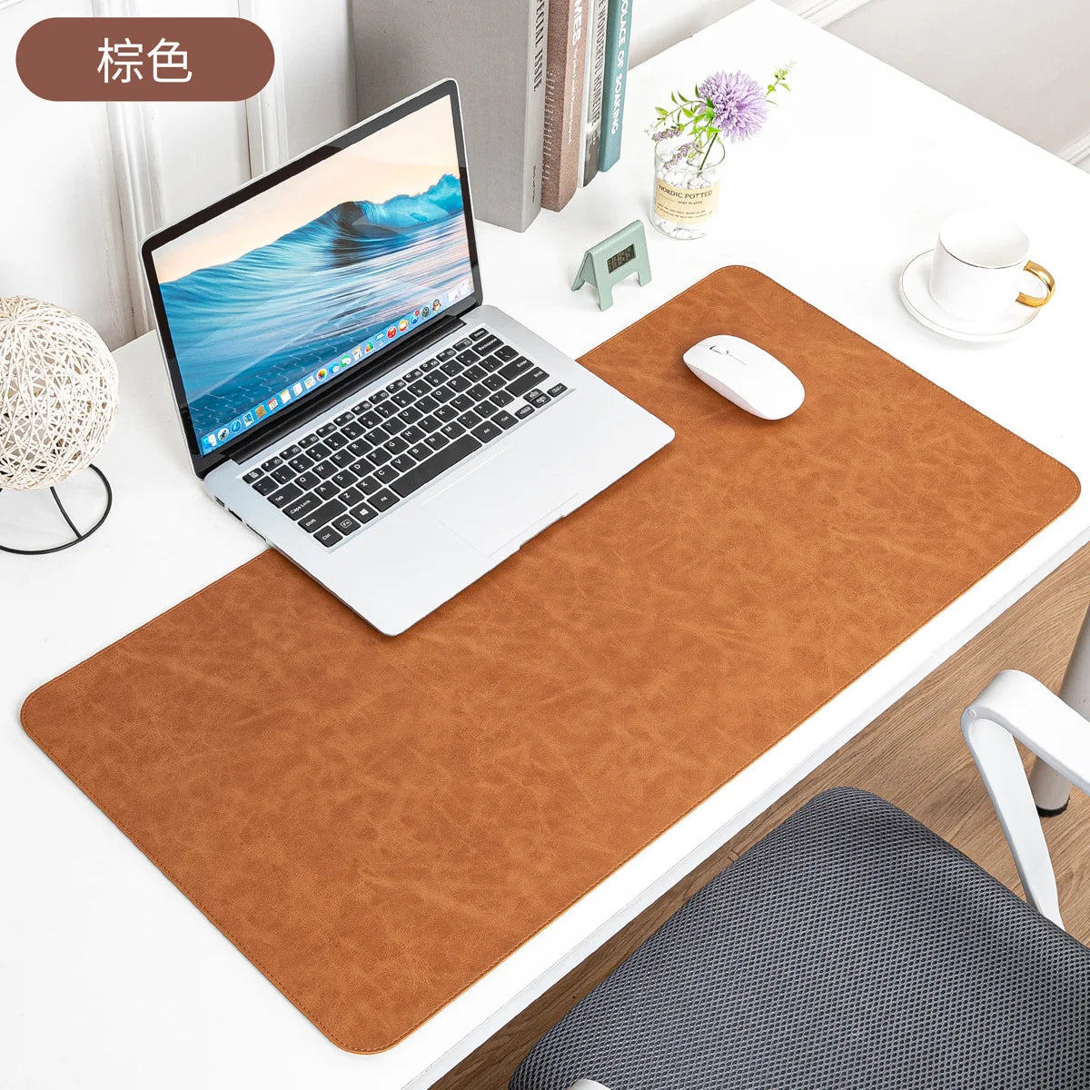 Luxe Faux Leather Desk Mat — Textured Writing Surface & Mouse Pad