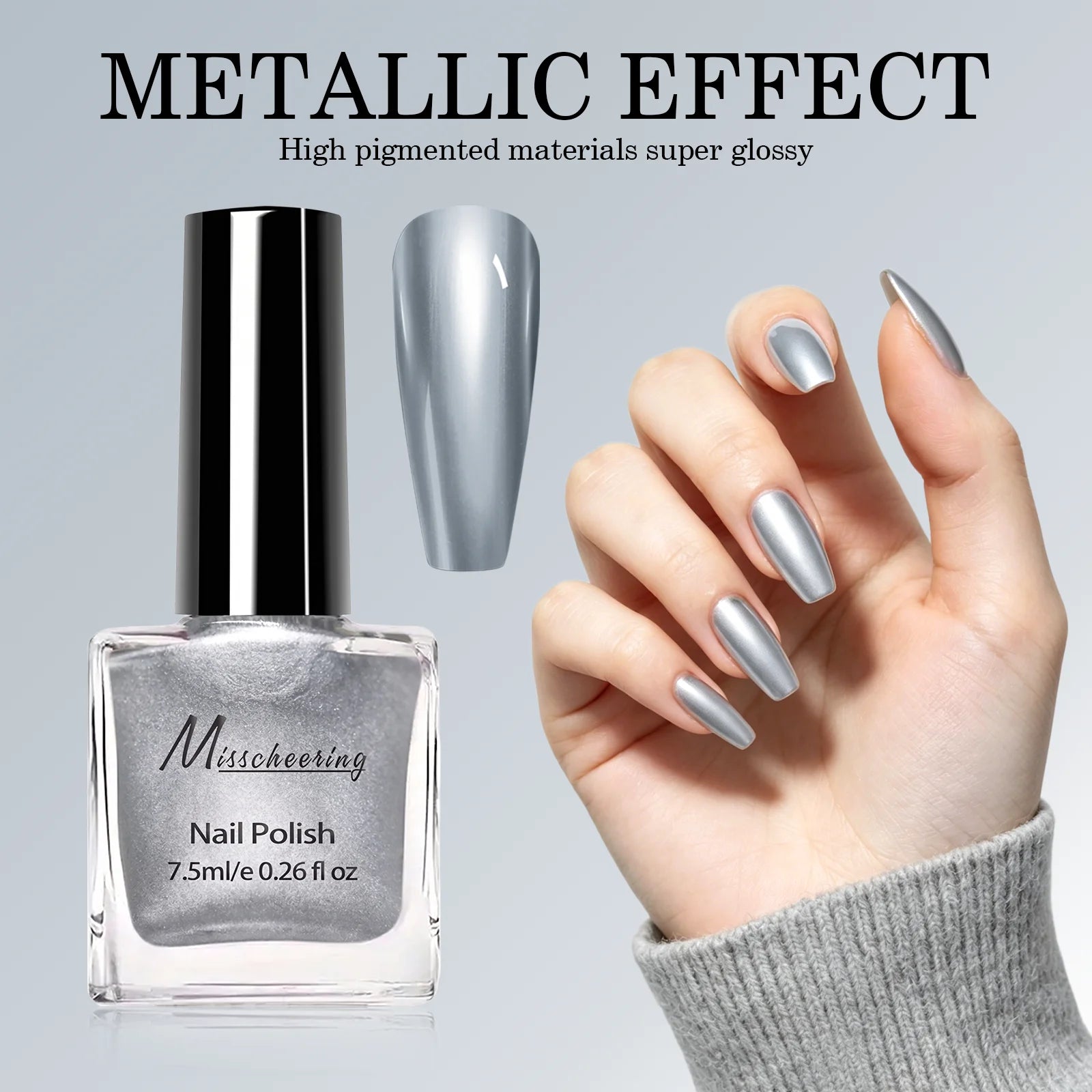 Misscheering Metallic Silver Nail Polish — High Gloss Mirror Effect Varnish