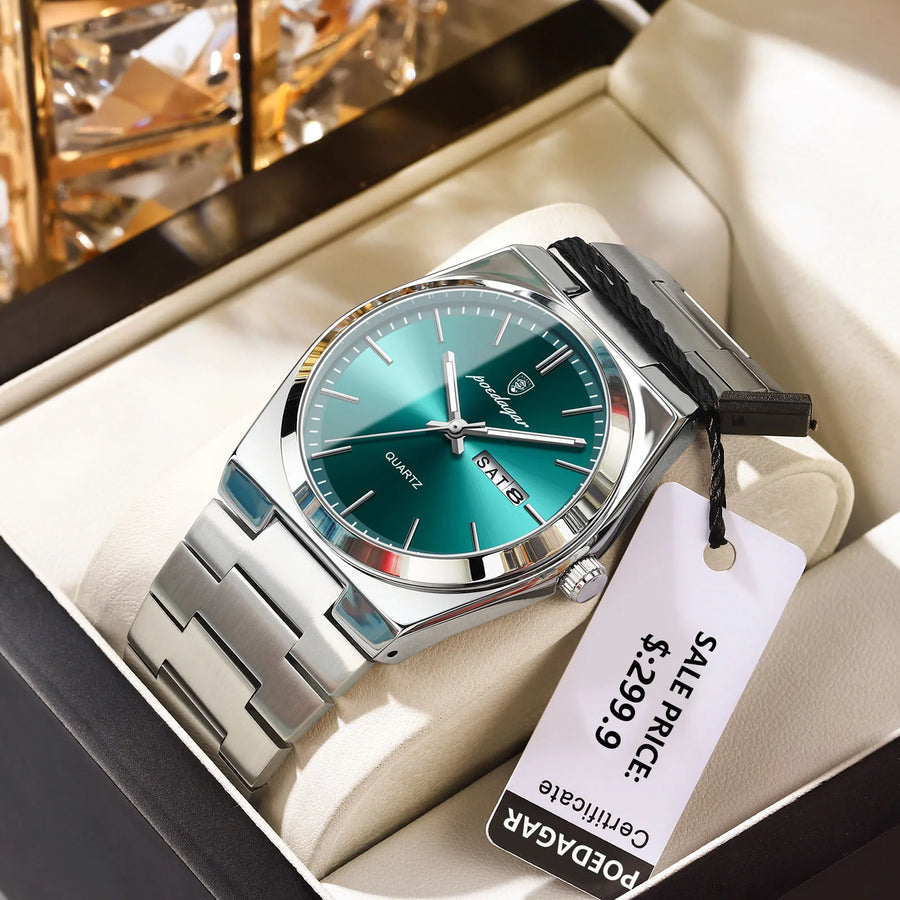 POEDAGAR Luxury Men's Quartz Watch — Stainless Steel Waterproof Wristwatch