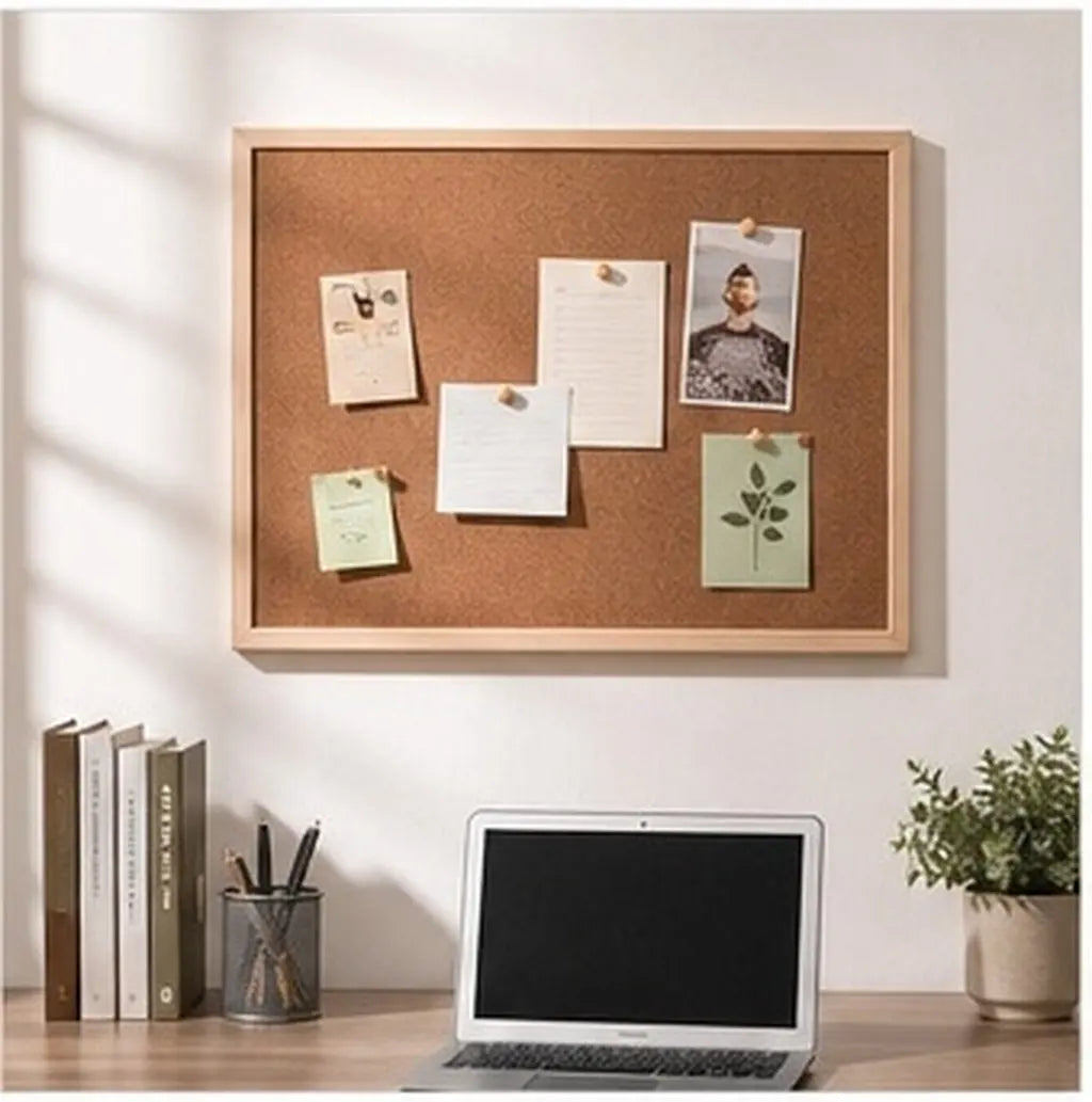 Wood Framed Cork Bulletin Board — Natural Surface for Office Organization