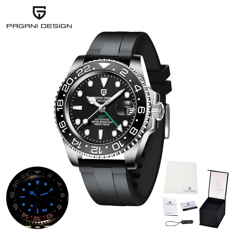 PAGANI DESIGN Luxury Automatic Watch — Waterproof Sports Wristwatch with Rubber Band