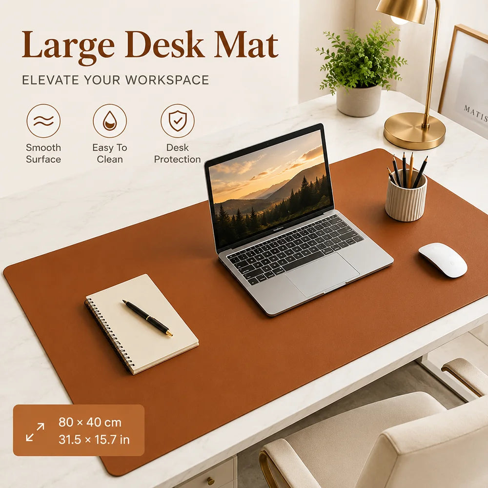 Large Brown Leather Desk Mat — Waterproof Workspace Protector
