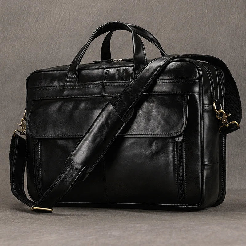 miflame Men's Leather Briefcase — Large Capacity Laptop Messenger Bag